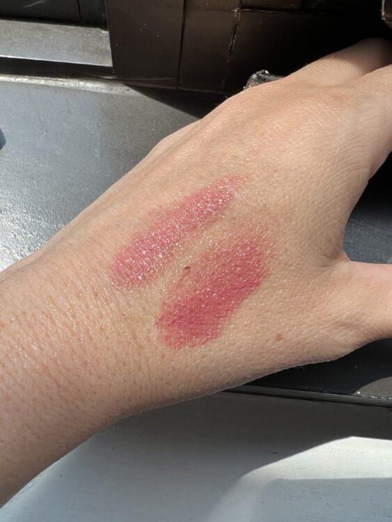Mood Boost and Rosy Glow swatches on hand