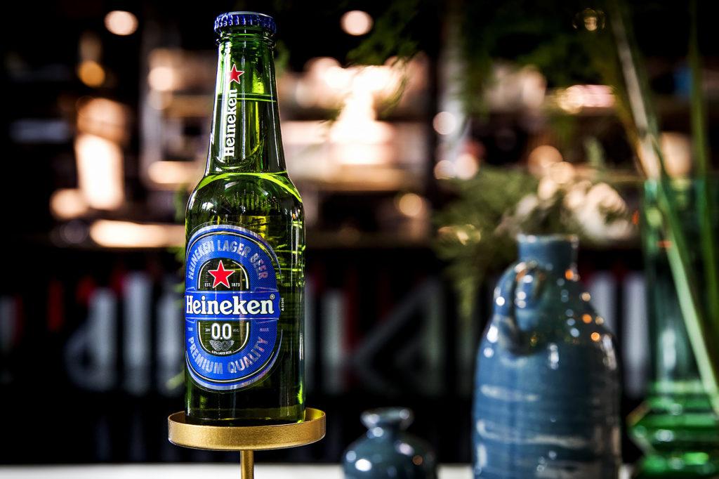 A green bottle of Heineken 0.0