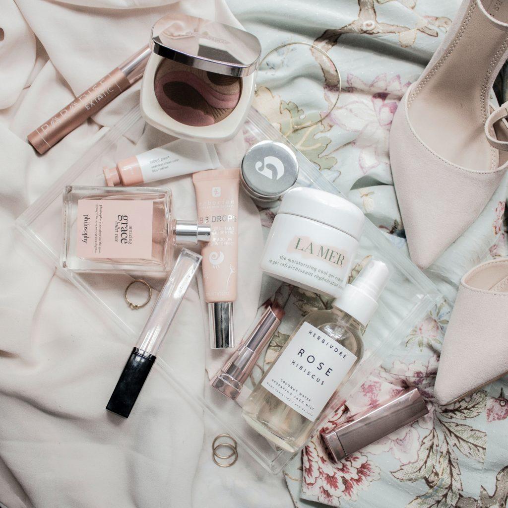 beauty products flat lay