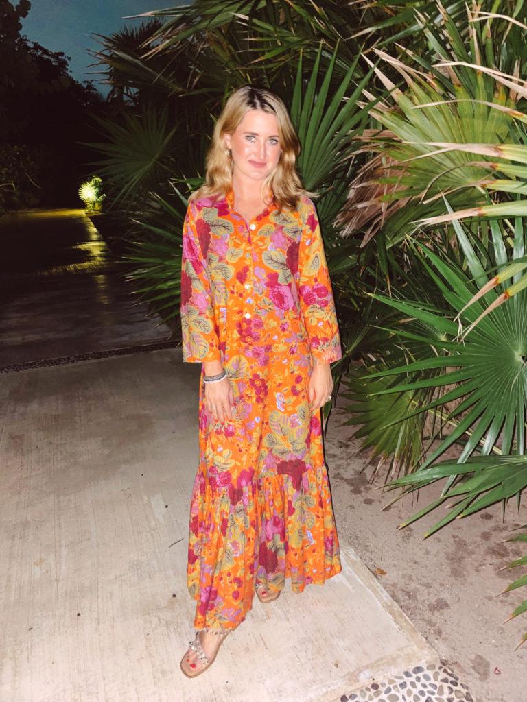 Orange floral maxi dress resort wear