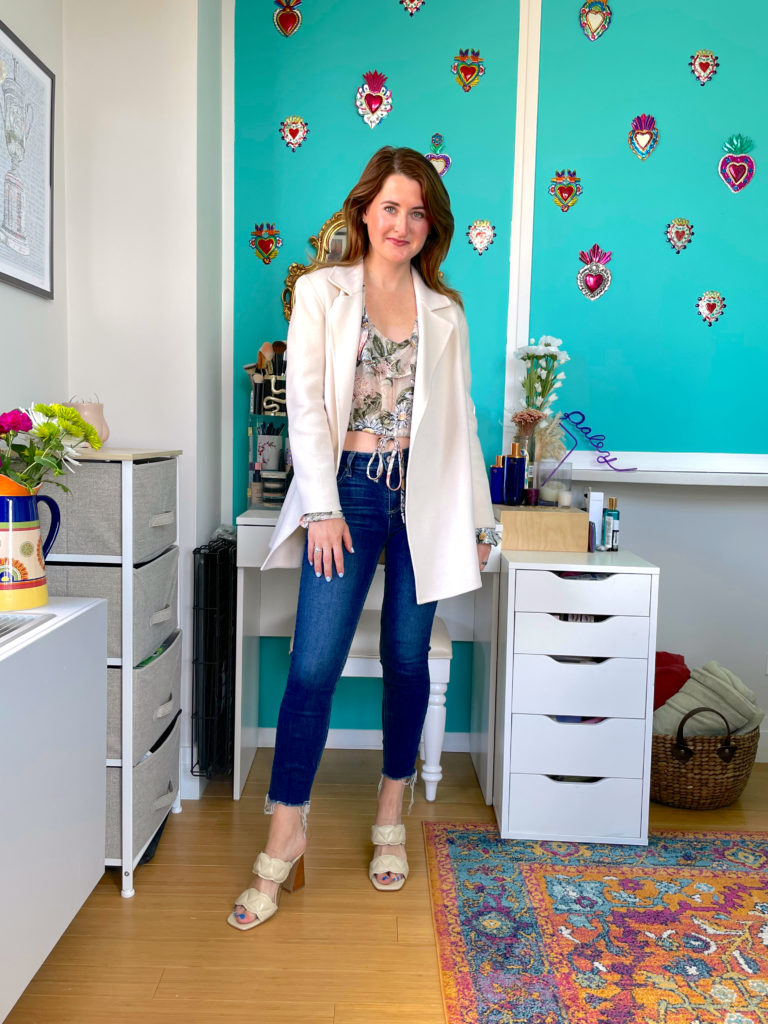 White Clairene Jacket with jeans