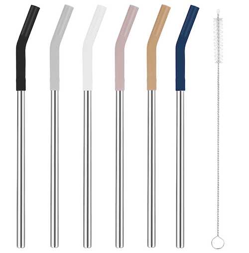 Ello Silicone Tip Stainless Steel Reusable Straws, 26-piece Set