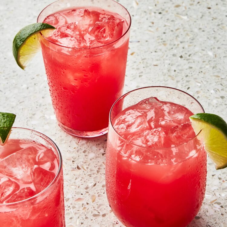 Three glasses of salted watermelon juice, which is one of the best non-alcoholic drinks for summer