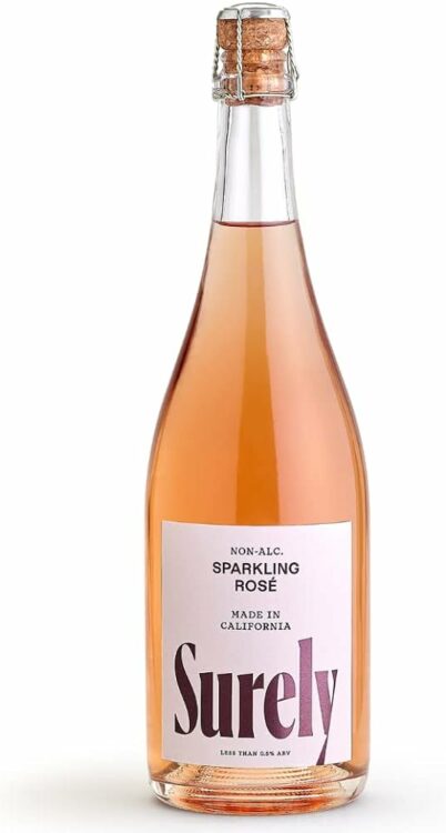 A bottle of Surely non-alcoholic rosé