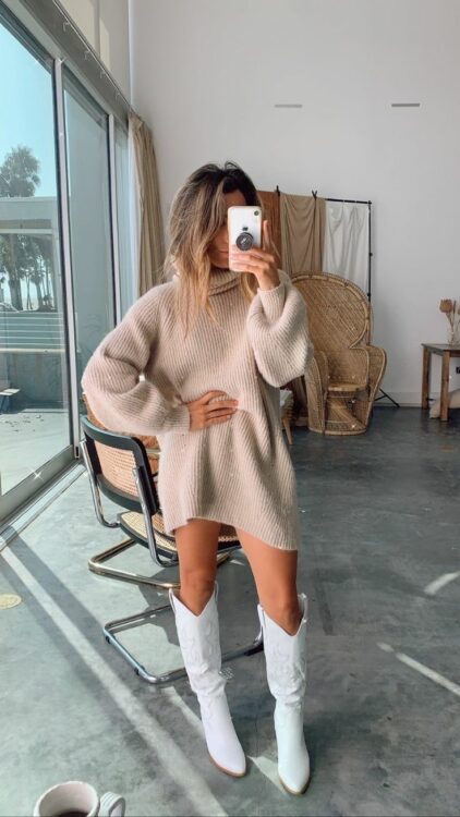 sweater dress and knee high boots outfits
