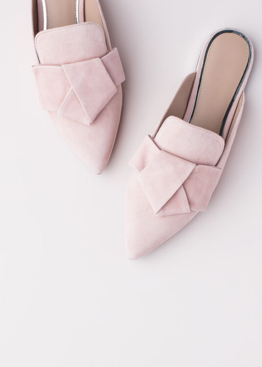 Light pink mules to wear with a white dress