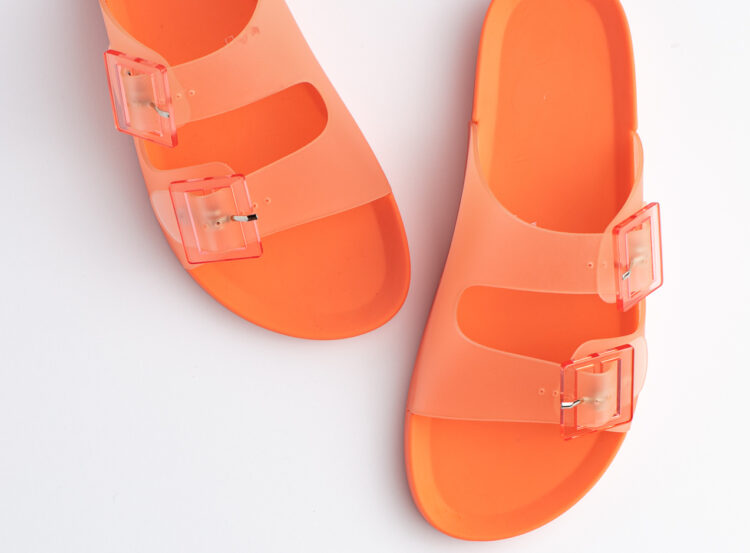 Orange sandals with clear straps