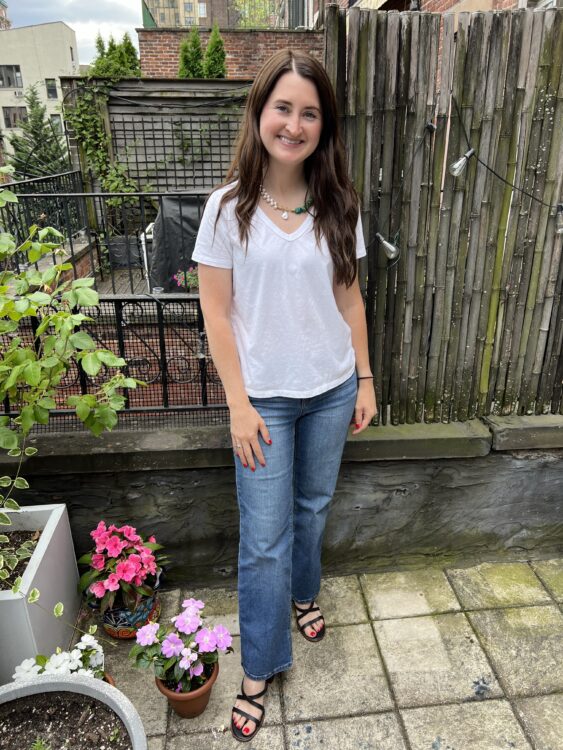 white tee and jeans