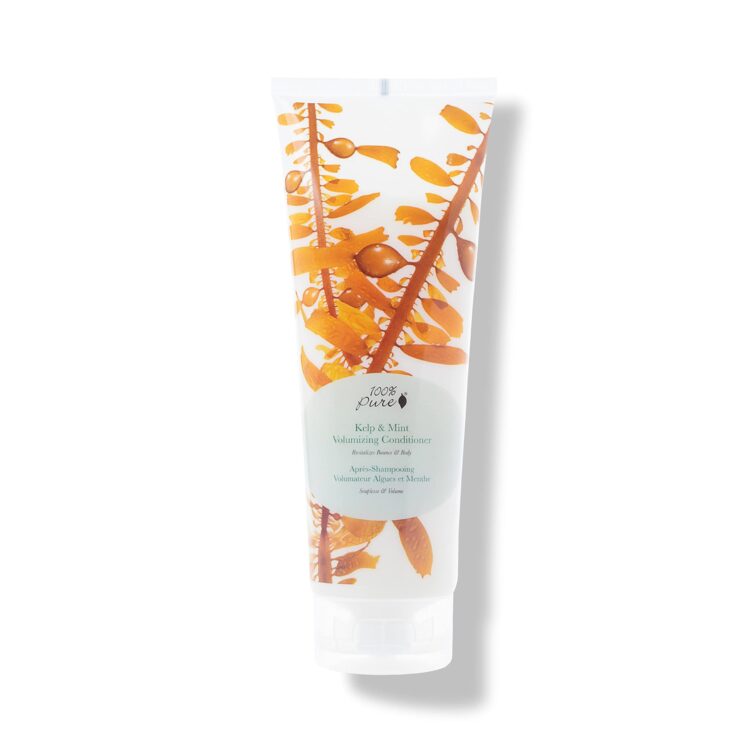 A product shot of a bottle of 100% Pure Organics Kelp and Mint Conditioner, one of the best organic hair products
