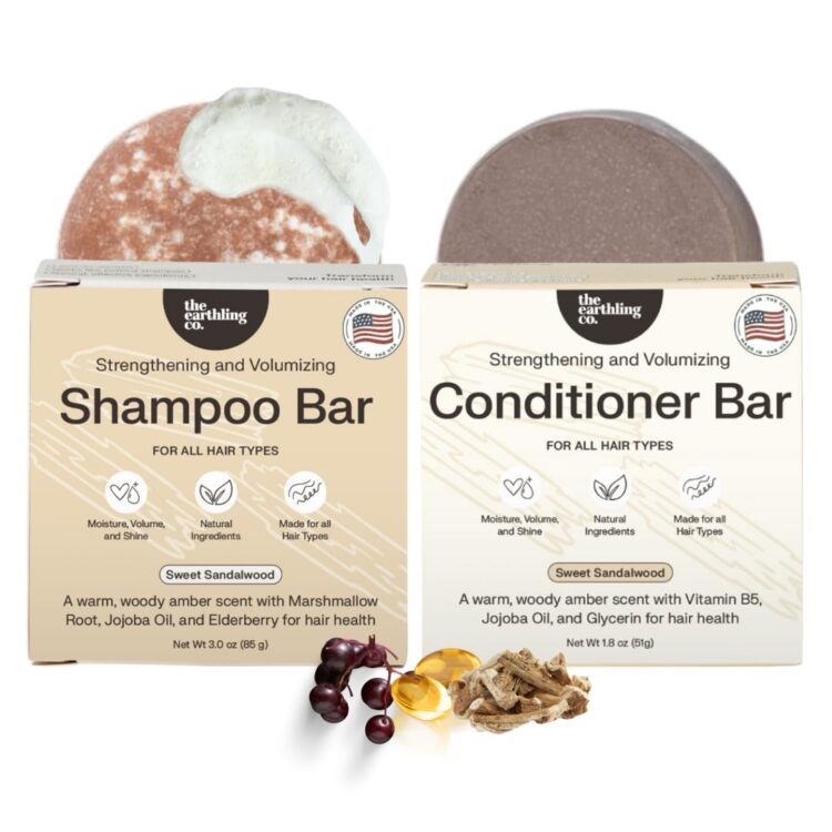 Product shot of The Earthling Co.'s shampoo and conditioner bars